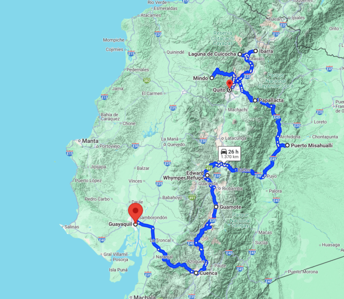 Reiseroute durch Ecuador mit Landkarte